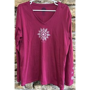 Women’s Long Sleeve Life Is Good Snowflake Crusher T Shirt Size X Large